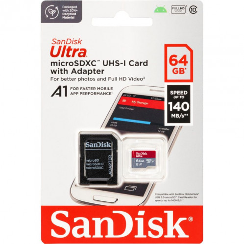SanDisk Ultra microSDXC A1 64GB 140MB/s Adapt.SDSQUAB-064G-GN6MA 753013-31