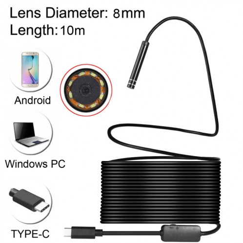 Caméra d'inspection à tube de serpent étanche endoscope USB-C / Type-C avec 8 LED et adaptateur USB, longueur: 10 m, diamètre de l'objectif: 8 mm SH08541219-310