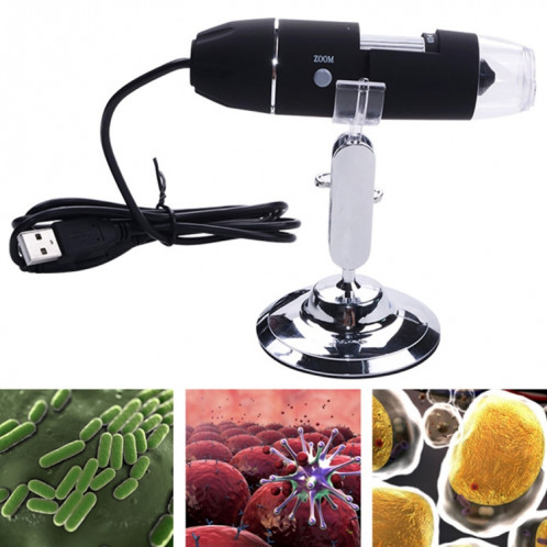 Microscope numérique USB à capteur d'image 1000MP avec loupe 1000X avec 8 DEL et support professionnel (Noir) SH555B312-311