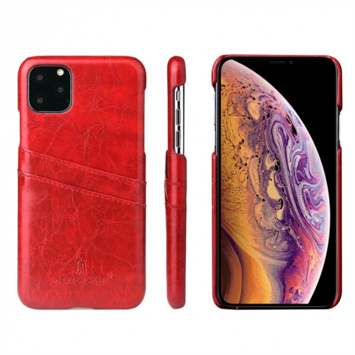 Fierre Shann Etui en cuir PU avec texture de cire et texture pour iPhone 11 Pro (rouge) SF301C1525-36
