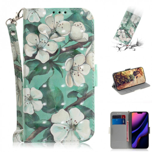 Etui en cuir à rabat horizontal avec dessin en couleur 3D, avec support, fente pour carte et portefeuille pour iPhone 11 Pro Max (fleur à l'aquarelle) SH702K164-37