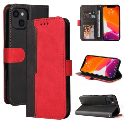 Couture d'entreprise Couleur-Couleur Horizontal Flip PU Coque en cuir PU avec porte-carte et cadre photo pour iPhone 13 (rouge) SH603A1585-37