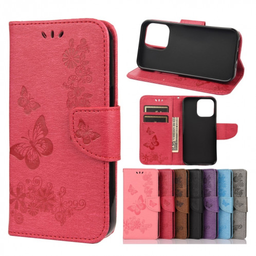Vintage Etui en cuir à flip horizontal à motif de papillon floral en relief avec fente et portefeuille et portefeuille pour iPhone 13 (rouge) SH703F505-37