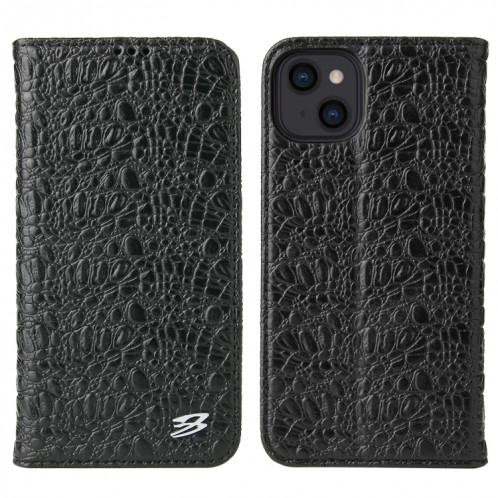 Fierre Shann Crocodile Texture magnétique Horizontal Horizontal Véritable étui en cuir avec support et fente pour carte pour iPhone 13 (noir) SF902A405-38
