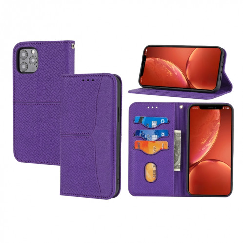 Texture tissée Couture Magnétique Horizontal Horizontal Boîtier en Cuir PU avec porte-carte et portefeuille et portefeuille pour iPhone 13 Pro (violet) SH309E554-37