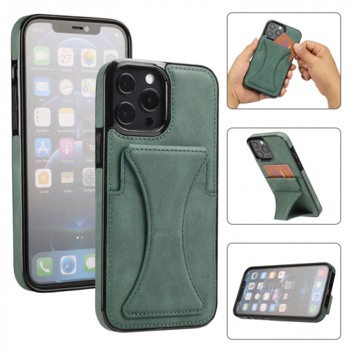 Boîtier de protection anti-achats ultra-mince avec support et fonction magnétique métallique pour iPhone 13 Pro (vert) SH903D593-37
