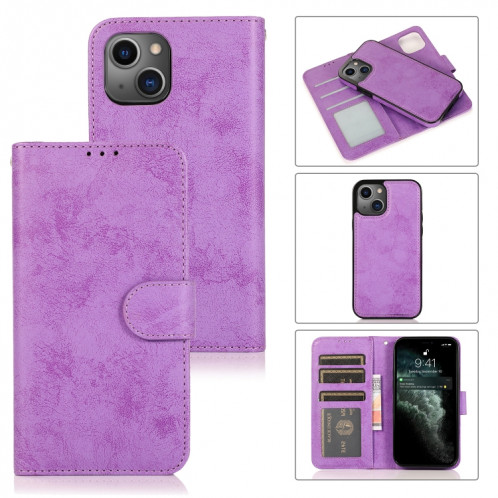 Rétro 2 en 1 étui en cuir horizontal horizontal détachable avec machines à sous cartes et portefeuille pour iPhone 13 Pro (violet) SH803C1467-38