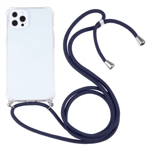 Cas de protection TPU transparent transparent à quatre angles avec lanière pour iPhone 13 Pro (Bleu foncé) SH503H1796-37