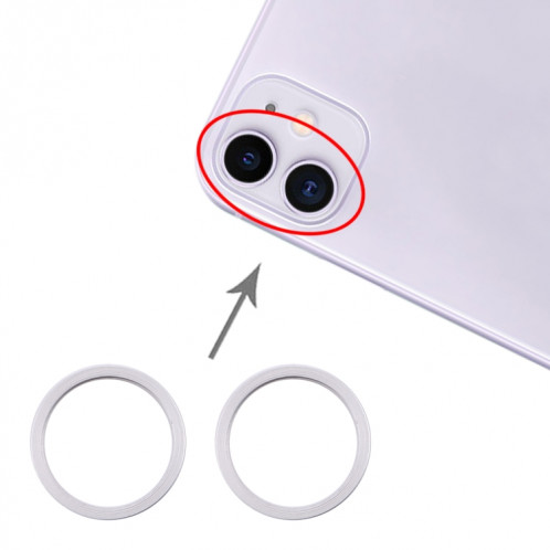 Anneau de protection en métal pour objectif en verre de caméra arrière 2 PCS pour iPhone 11 (argent) SH043S658-35
