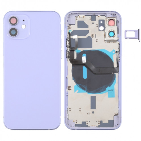 Couverture arrière de la batterie (avec touches latérales et plateau de carte et puissance + Volume Flex Câble et module de chargement sans fil) pour iPhone 12 SH88PL1002-36