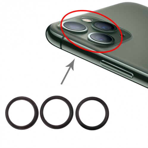 Anneau de cerceau de protection en métal pour lentille en verre de caméra arrière 3 PCS pour iPhone 11 Pro et 11 Pro Max (gris) SH016H576-35