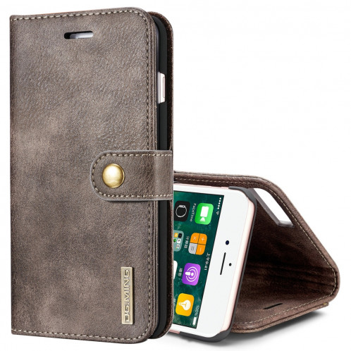 DG.MING pour iPhone 8 Plus et iPhone 7 Plus Étui de protection magnétique détachable à rabat horizontal Crazy Horse Texture avec porte-monnaie et fentes pour cartes et porte-monnaie (Gris) SD045H62-310