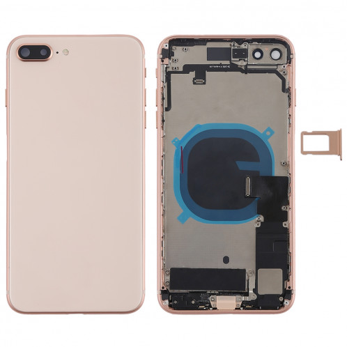 Couvercle de la batterie avec touches latérales et vibreur et haut-parleur fort et bouton d'alimentation + bouton de volume Câble et bac à cartes flexibles pour iPhone 8 Plus (or rose) SH4RGL799-37