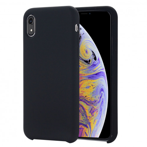 Housse de protection en silicone liquide à couverture intégrale à quatre coins pour iPhone XR 6,1 pouces (noir) SH098B136-37