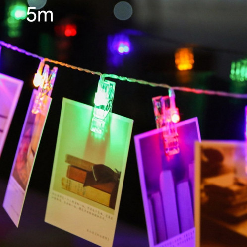 5m lumière colorée Clip photo LED chaîne féerique, 50 LED 3 piles AA piles Chaîne Chaîne Lampe Lumière Décorative pour la Maison Photos Suspendues, DIY Party, Mariage, Décoration de Noël SH89CL1629-38