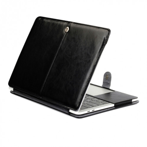 Pour 2016 Nouveau Macbook Pro 15.4 pouce A1707 Ordinateur Portable Crazy Horse Texture Horizontal Flip Étui En Cuir (Noir) SH056B1460-36