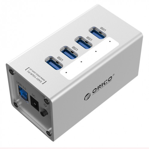 ORICO A3H4 Aluminium Haute Vitesse 4 Ports USB 3.0 HUB avec Alimentation 12V / 2.5A pour Ordinateurs Portables (Argent) SO009S659-312