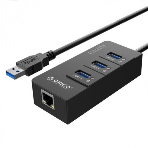 ORICO HR01-U3 ABS 3 ports USB3.0 HUB Splitter avec RJ45 Gigabit Ethernet Carte réseau externe 5 Gbps pour ordinateurs portables / Desktop / Ultrabook etc. (Noir) SO019B1448-39