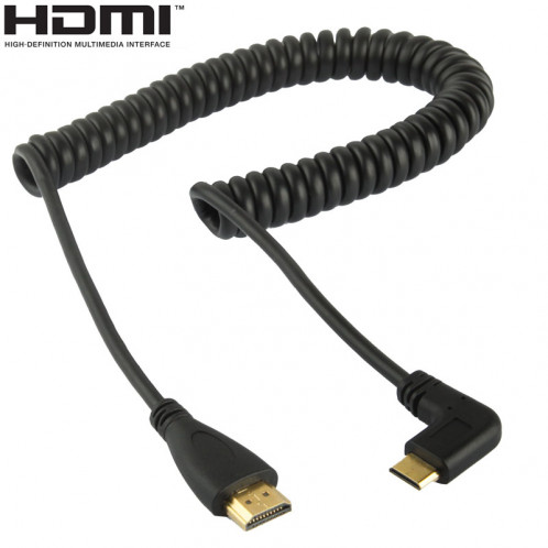 1.4 Version, Mini HDMI mâle plaqué or à un câble enroulé mâle HDMI, support 3D / Ethernet, longueur: 60cm (peut être étendu jusqu'à 2m) SH20031696-34