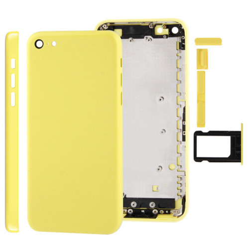 Châssis de boîtier complet / couvercle arrière avec plaque de montage et bouton de sourdine + bouton d'alimentation + bouton de volume + plateau de carte SIM nano pour iPhone 5C (jaune) SC707Y225-37
