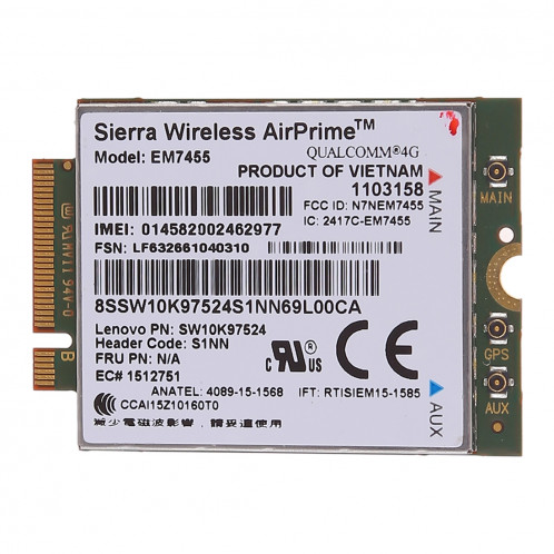 EM7455 Sierra Wireless FDD / TDD Module LTE Cat6 4G, CARTE 4G pour ordinateur portable Lenovo ThinkPad P50 P50S P40 Yoga L460 T460 T460P T460S SH8552632-34