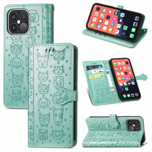 Étui de cuir horizontal horizontal de chat et de chien mignon avec support et portefeuille et portefeuille pour iPhone 13 PRO (Vert) SH002G1997-37