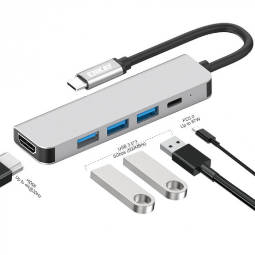 ENKAY Hat-Prince 5 en 1 Type-C Hub Convertisseur HDMI 4K Station d'accueil Adaptateur USB 3.0 SE063122-35