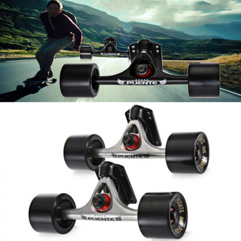 PUENTE 7 pouces Skateboard P Bridge (support) + roues de skateboard 70 x 51 mm + roulement ABEC-9 + support joint en caoutchouc + petite combinaison de clous de pont (argent et noir) SP601E762-38