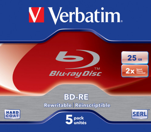 1x5 Verbatim BD-RE Blu-Ray 25GB 2x Speed, Jewel Case 671365-33