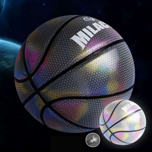 Ballon de basket-ball réfléchissant holographique numéro 7 MILACHIC visible la nuit Rainbow Star Basketball (Neon Square 6725) SH701E952-31