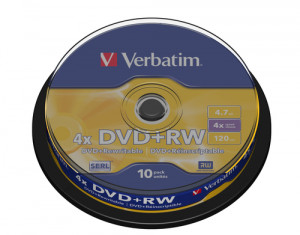 1x10 Verbatim DVD+RW 4,7GB 4x Speed, mat argent cakebox 717857-20