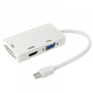 Mini DisplayPort Male to HDMI + VGA + DVI Adaptateur femelle Câble Convertisseur pour Mac Book Pro Air, Longueur de câble: 17cm (Blanc) SM5620-20