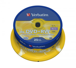 1x25 Verbatim DVD+RW 4,7GB 4x Speed, mat argent 804200-20