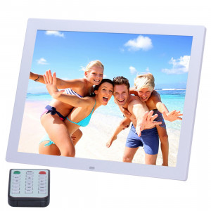 Cadre photo numérique HD HD de 15 pouces avec support et télécommande, Allwinner, Réveil / MP3 / MP4 / Lecteur de film (Blanc) SC561W0-20