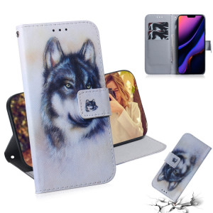 Étui en cuir à rabat horizontal avec dessin en couleur 3D, avec support et fente pour carte et portefeuille pour iPhone 11 Pro Max (White Wolf) SH902A1857-20