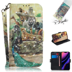 Étui en cuir à rabat horizontal avec dessin en couleur 3D, avec support, fente pour carte et portefeuille pour iPhone 11 Pro (Zoo) SH701D746-20