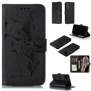 Etui en cuir à rabat horizontal avec motif de plume et texture litchi avec emplacements pour portefeuille et porte-cartes pour iPhone 11 Pro (noir) SH803C185-20