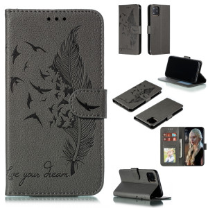 Etui en cuir à rabat horizontal avec motif de plume et texture litchi avec emplacements pour portefeuille et porte-cartes pour iPhone 11 Pro (Gris) SH803D1304-20
