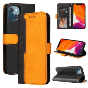 Couture d'entreprise Couleur Horizontal Horizontal Boîtier en cuir PU avec porte-carte et cadre photo pour iPhone 13 mini (orange) SH602E423-20