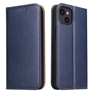 Fierre Shann Pu en cuir PU Texture Horizontal Flip Cuir Toot avec porte-cartes et portefeuille pour iPhone 13 (bleu) SF802C957-20
