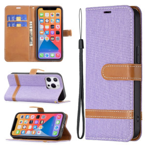 Couleur Correspondance Denim Texture Texture Horizontale Horizontal Toas Cuir Avec Support & Card Slots & Portefeuille et Lanière pour iPhone 13 Mini (Violet) SH801A964-20