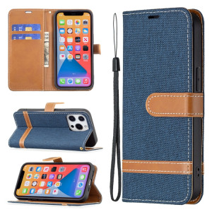 Couleur Correspondance Denim Texture Texture Horizontale Horizontal Toas Cuir Avec Support & Carte Slots & Portefeuille et Lanière pour iPhone 13 Pro (Bleu foncé) SH803H194-20