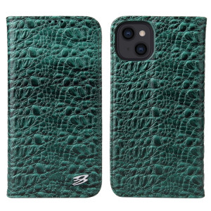 Fierre Shann Crocodile Texture magnétique Horizontal Horizontal Véritable étui en cuir véritable avec support et fente pour carte pour iPhone 13 (vert) SF902B210-20