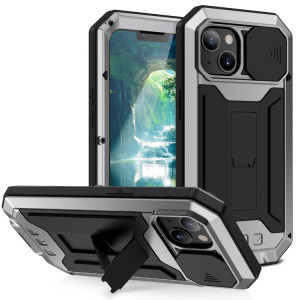 R-Just Caméra coulissante anti-poussière imperméable à l'imperméable à la poussière de poussière + étui de protection en silicone avec support pour iPhone 13 (argent) SR902D1746-20