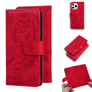 Modèle de gaufrage de tigre Horizontal Flip Cuir Case avec porte-cartes et portefeuille pour iPhone 13 Pro (rouge) SH103B636-20