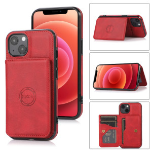 Sac de carte magnétique de texture de veau PU Case antichoc avec support et fente de carte pour iPhone 13 mini (rouge) SH901A948-20
