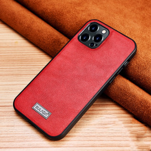 Sulada antichoc TPU + Cas de protection en cuir à la main pour iPhone 13 Pro (rouge) SS703B825-20