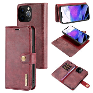 DG.ming Crazy Horse Texture Flip Housse de cuir magnétique détachable avec porte-cartes et portefeuille pour iPhone 13 Pro (rouge) SD603A1672-20