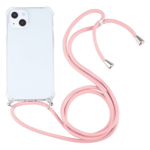Cas de protection TPU TPU transparent à quatre angles avec lanière pour iPhone 13 (rose) SH501J1249-20