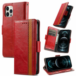 Caseeneo Épissage Business Double Boucle magnétique Horizontal Flip PU Coque en cuir PU avec porte-carte et portefeuille pour iPhone 13 Pro (rouge) SH501B796-20
